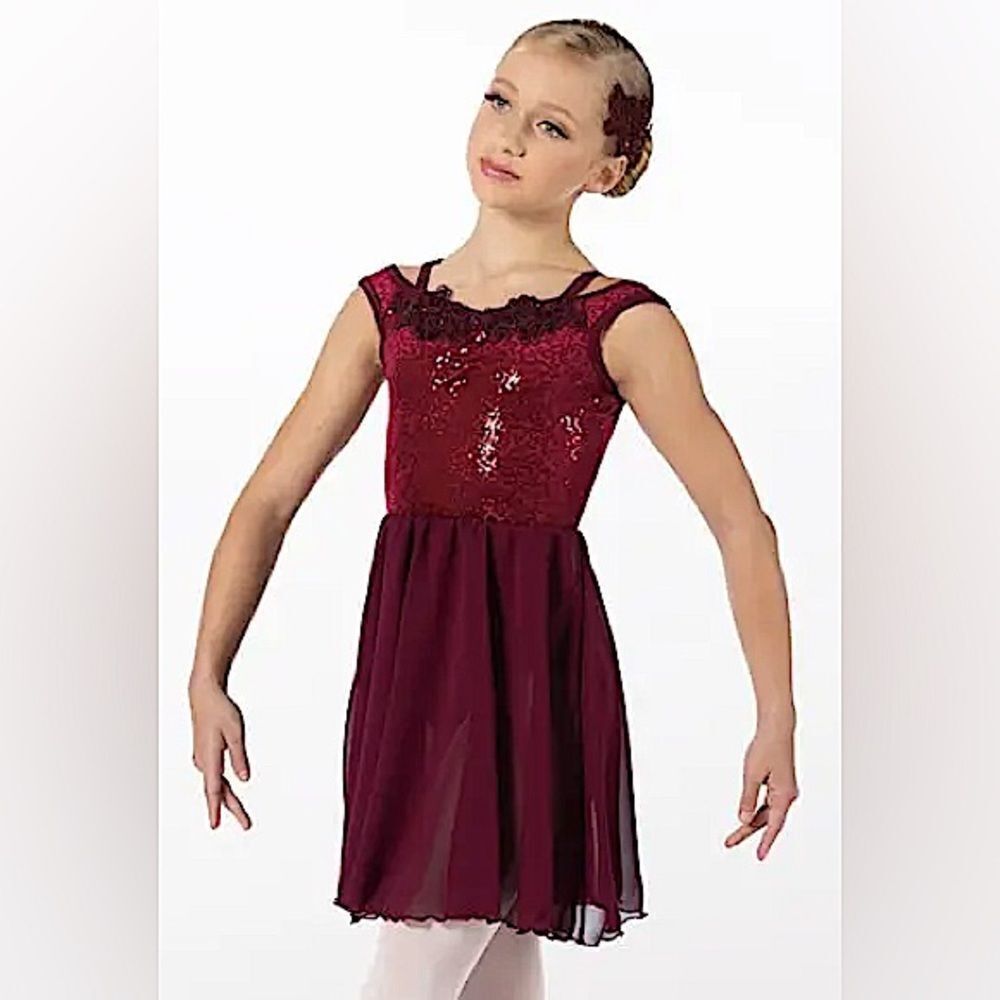 WEISSMAN Dance burgundy velvet dress Costume Now I Know 14787 LC-large child